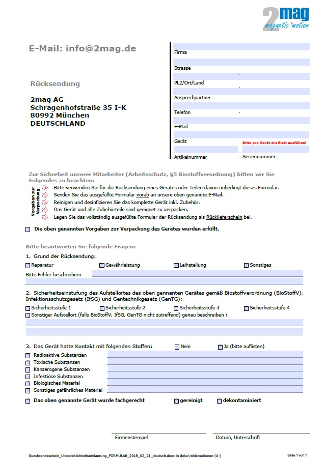 Ruecksendeformular